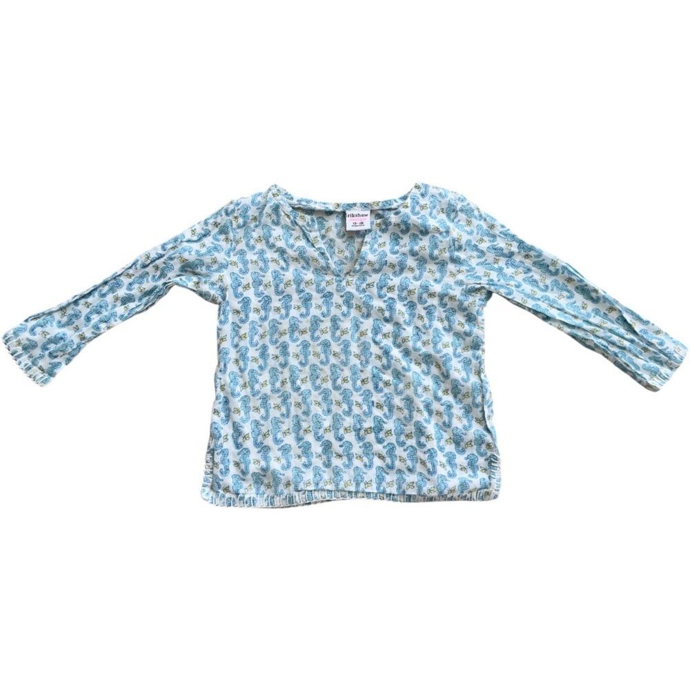 Rikshaw Design Girls Long Sleeve Lightweight Seahorse Cotton Shirt. 12-18 Months